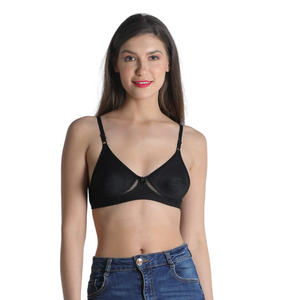 Deevaz Breathable Black Cotton Solid T-Shirt Bra with Mesh Detailing for Everyday Basics.