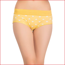 Load image into Gallery viewer, Deevaz Cotton Rich High Waist Heart Print Hipster Panty in Yellow colour.