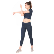Load image into Gallery viewer, Deevaz Pair of  Comfort Fit Active Crop T-shirt &amp; Snug Fit Active Ankle-Length Tights in Navy Blue Colour.