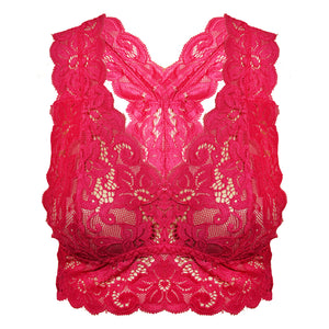 Deevaz Women's Non-padded Non-wired Bridal Lace Bralette & Brief set in Fuchsia Pink Colour.