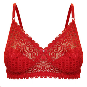 Deevaz Women's Non-padded Non-wired Bridal Lace Bra & Brief set in Cherry Red Colour.