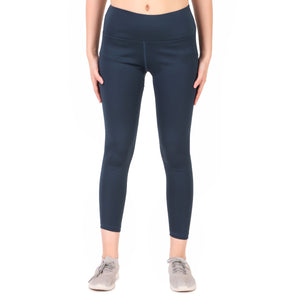 Deevaz Pair of  Comfort Fit Active Crop T-shirt & Snug Fit Active Ankle-Length Tights in Navy Blue Colour.