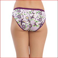 Load image into Gallery viewer, Deevaz High Waist Floral Butterfly Printed Hipster Panty with Purple colour details.