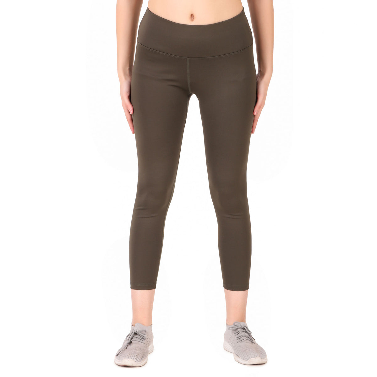 Deevaz Pair Of Comfort Fit Active Crop T-Shirt & Snug Fit Active Ankle-Length Tights In Olive Green Colour