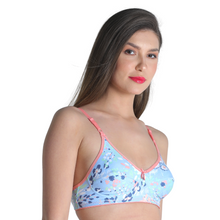 Load image into Gallery viewer, Deevaz Cotton Rich Non-Padded Floral Printed Full coverage Bra in Baby blue colour.