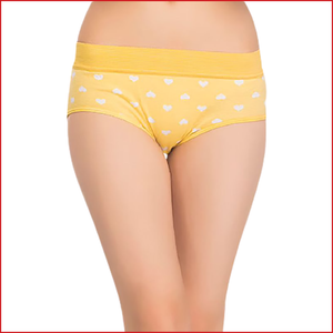 Deevaz Cotton Rich High Waist Heart Print Hipster Panty Combo of 3 in Pink, Yellow & Purple