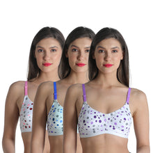 Load image into Gallery viewer, Deevaz Cotton Rich Polka Dot Printed Non Padded Bra Combo of 3 in Pink Blue and Purple