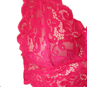 Deevaz Women's Non-padded Non-wired Bridal Lace Bralette & Brief set in Fuchsia Pink Colour.