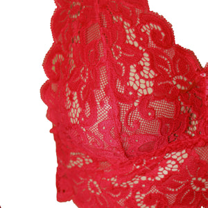 Deevaz Women's Non-padded Non-wired Bridal Lace Bralette & Brief set in Cherry Red Colour.