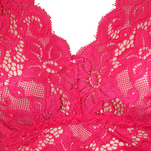 Deevaz Women's Non-padded Non-wired Bridal Lace Bralette & Brief set in Fuchsia Pink Colour.