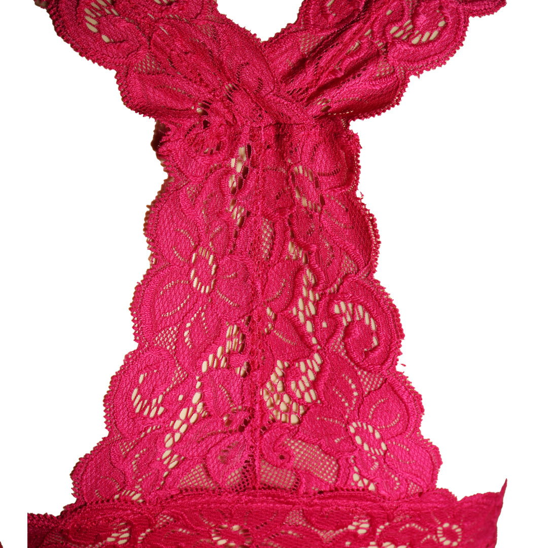 Deevaz Women's Non-padded Non-wired Bridal Lace Bralette & Brief set in Fuchsia Pink Colour.