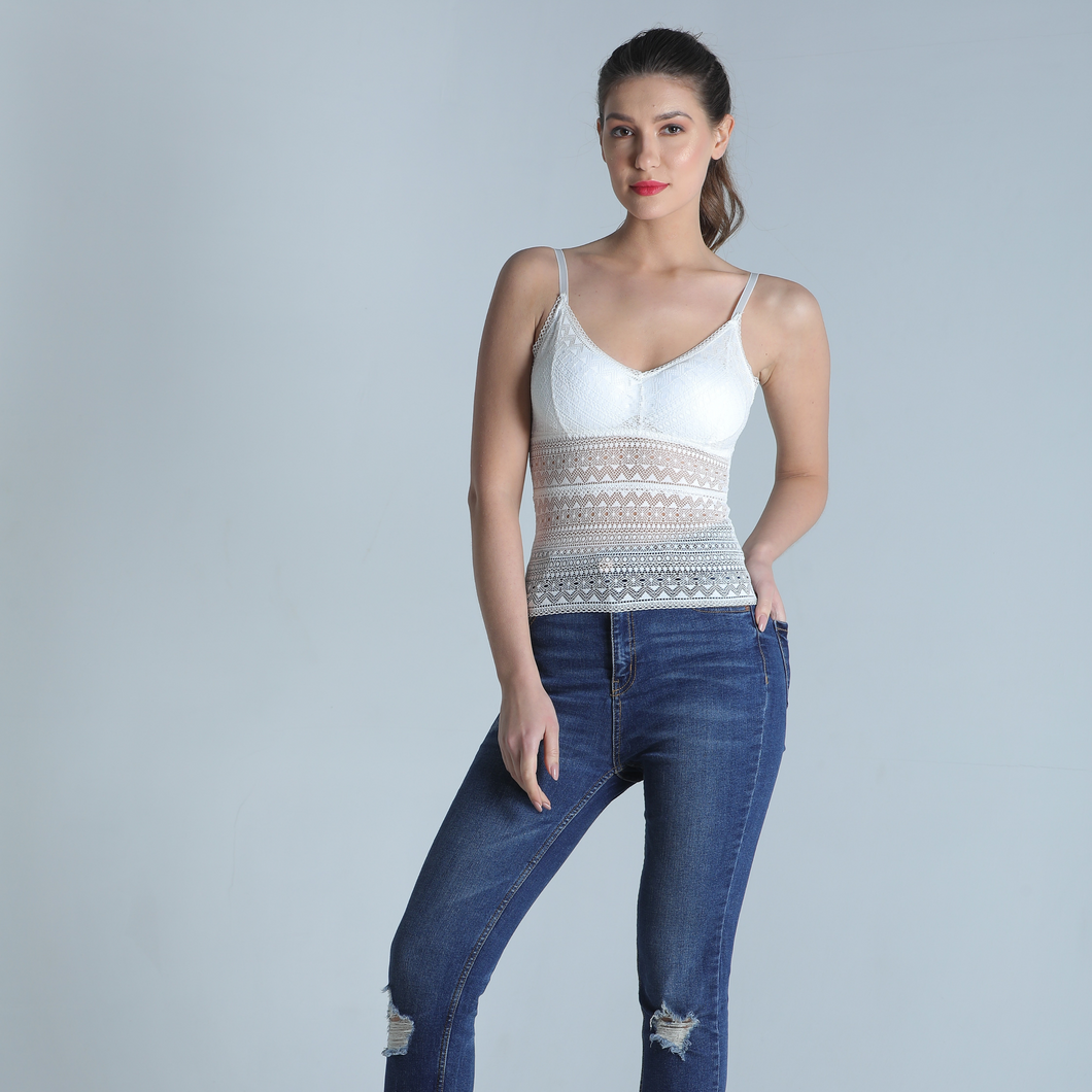 Padded Non-Wired Multiway Bralette in White- Lace