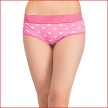 Load image into Gallery viewer, Deevaz Cotton Rich High Waist Heart Print Hipster Panty Combo of 3 in Pink, Yellow &amp; Purple