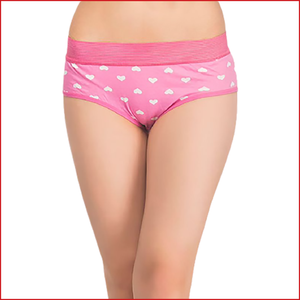Deevaz Cotton Rich High Waist Heart Print Hipster Panty Combo of 3 in Pink, Yellow & Purple