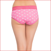 Load image into Gallery viewer, Deevaz Cotton Rich High Waist Heart Print Hipster Panty in Pink colour.