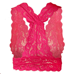 Deevaz Women's Non-padded Non-wired Bridal Lace Bralette & Brief set in Fuchsia Pink Colour.