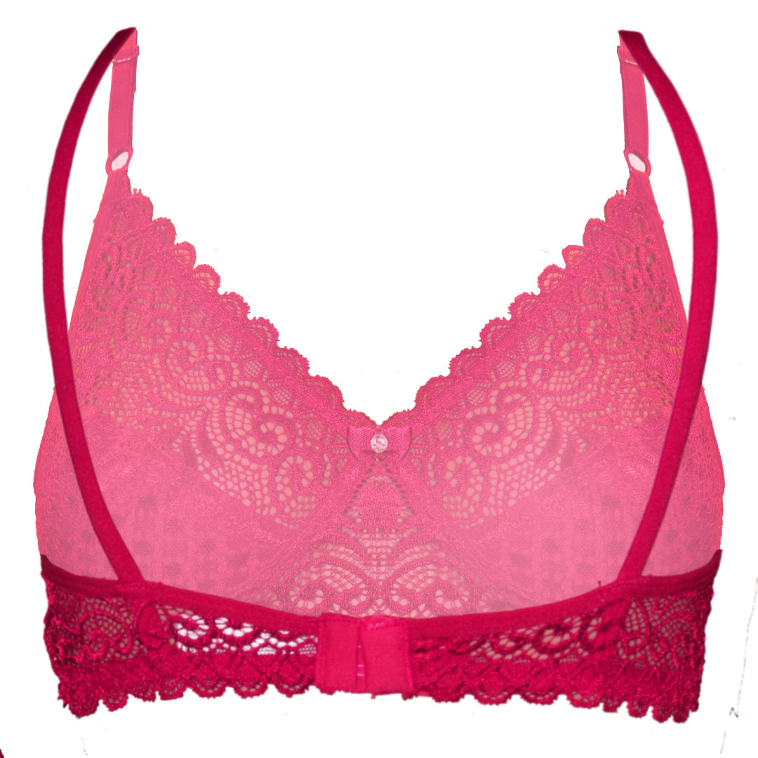 Deevaz Women's Non-padded Non-wired Bridal Lace Bra & Brief set in Fuchsia Pink Colour.