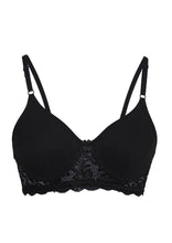 Load image into Gallery viewer, Deevaz Black Colour Spacer Cup Light-Padded Non-Wired Full Coverage Lace Bra