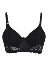 Load image into Gallery viewer, Deevaz Black Colour Spacer Cup Light-Padded Non-Wired Full Coverage Lace Bra