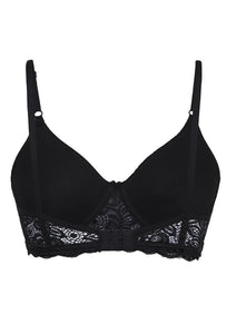Deevaz Black Colour Spacer Cup Light-Padded Non-Wired Full Coverage Lace Bra