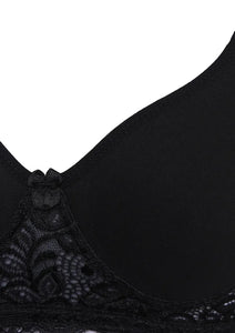 Deevaz Black Colour Spacer Cup Light-Padded Non-Wired Full Coverage Lace Bra