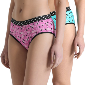 Deevaz Cotton Rich Mid Waist Bird Printed Hipster Panty Combo of 2 in pink & Green.