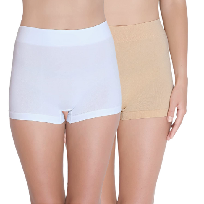 Deevaz Combo of 2 Mid Rise Full Coverage Seamless Boy Shorts In Skin & White colour.