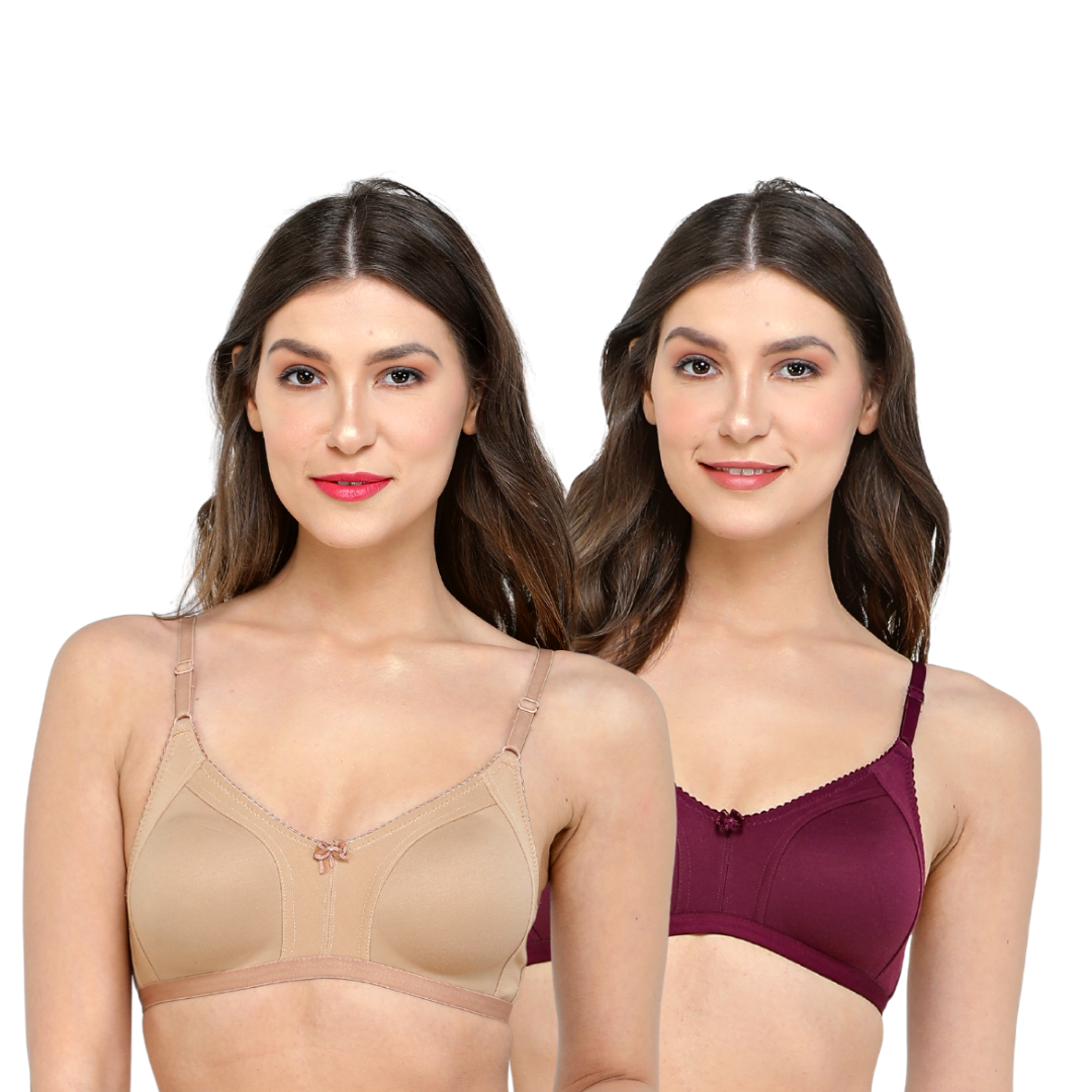 Deevaz Combo of 2 Soft Spacer Cup Full Coverage Bra in Nude & Purple C –