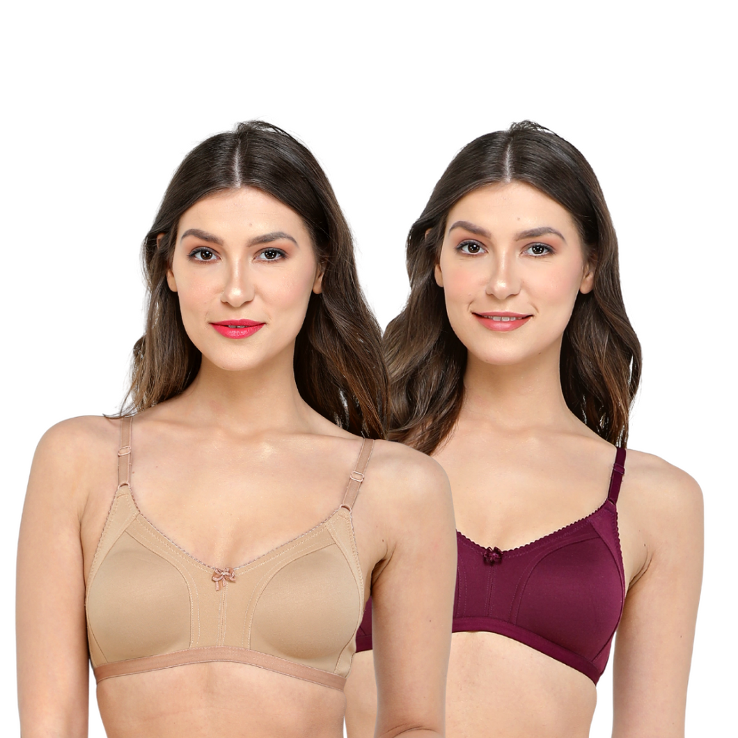 Deevaz Combo of 2 Soft Spacer Cup Full Coverage Bra in Nude & Purple Colour.