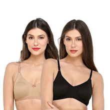 Load image into Gallery viewer, Deevaz Combo of 2 Soft Spacer Cup Full Coverage Bra in Nude &amp; Black Colour.