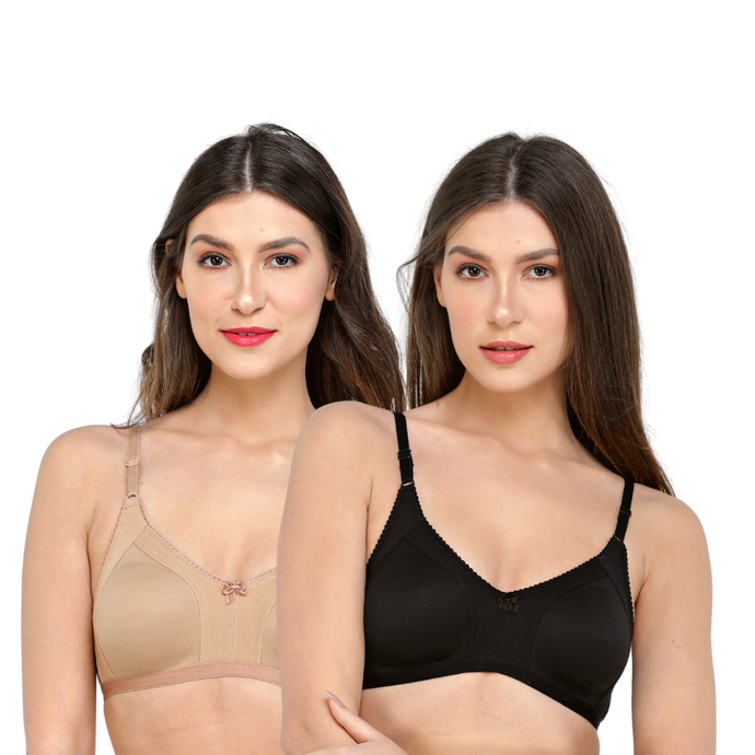 Deevaz Combo of 2 Soft Spacer Cup Full Coverage Bra in Nude & Black Colour.