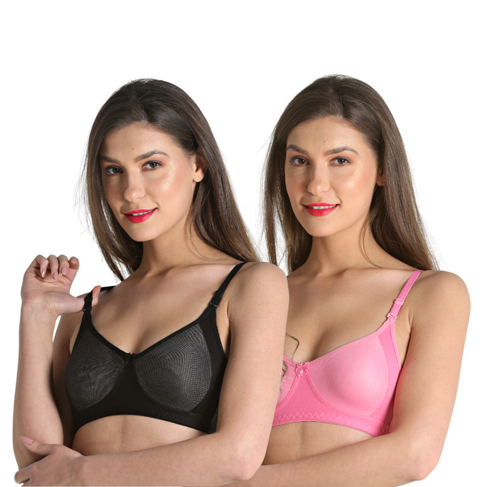 Deevaz Combo of 2 Cotton Rich Non-padded Denim Inspired Bra in Dual tone of Black & Baby Pink Colour.