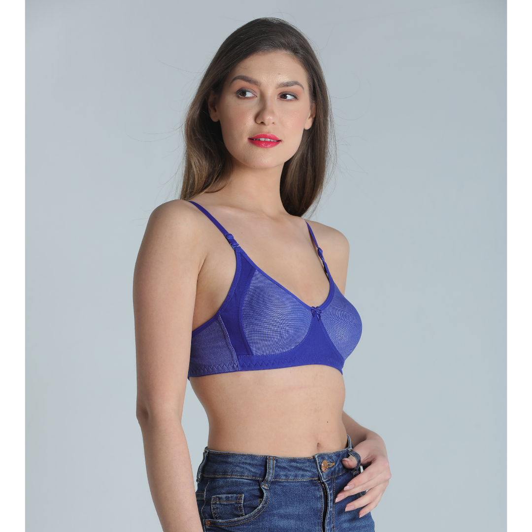 Deevaz Combo of 2 Cotton Rich Non-padded Denim Inspired Bra in Dual tone of Ultramarine Blue & Baby Pink Colour.