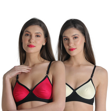 Load image into Gallery viewer, Deevaz Combo of 2 Non-Padded Cotton Dual Colour Comfy T-shirt Bra in Hot Pink - Skin Colour.