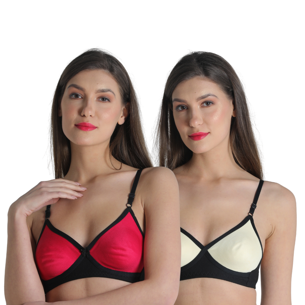 Deevaz Combo of 2 Non-Padded Cotton Dual Colour Comfy T-shirt Bra