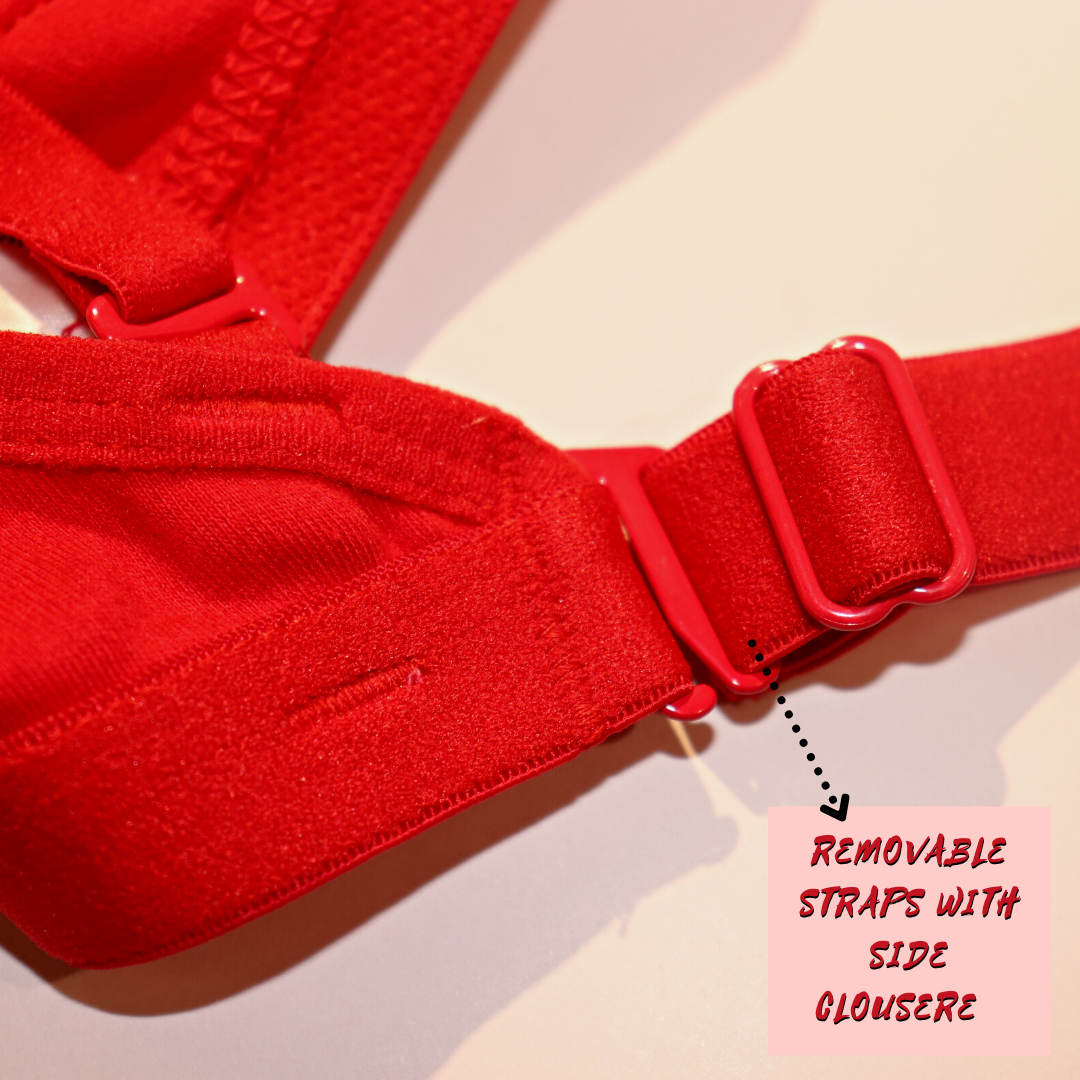 Deevaz Padded Women's Cotton Rich 3/4th Coverage Backless Bra in Red Colour.