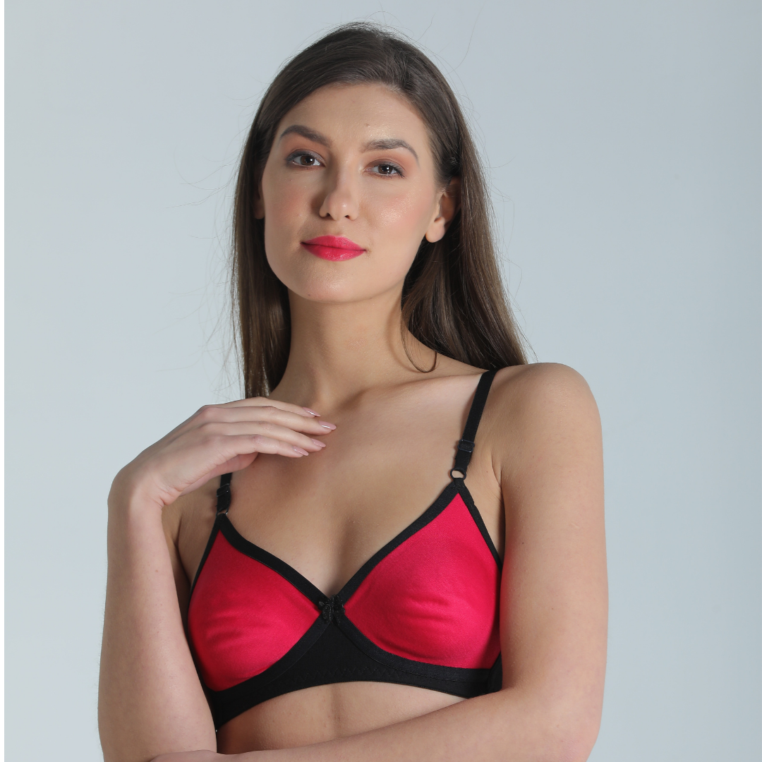 Deevaz Combo of 2 Non-Padded Cotton Dual Colour Comfy T-shirt Bra in Hot Pink - Skin Colour.
