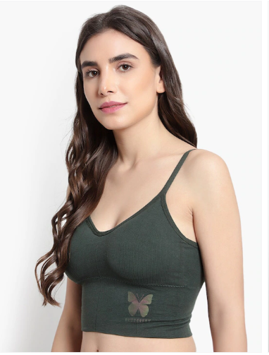 Deevaz Medium Impact Padded non-wired Sports Bra in Olive Green Colour with Adjustable strap detailing.
