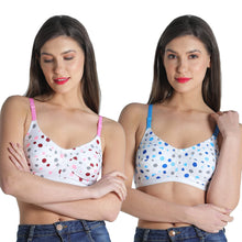 Load image into Gallery viewer, Deevaz Combo of 2 Everyday Non Padded Non-Wired Cotton Rich Bra In Printed Polka Dot Blue-Baby Pink Colour