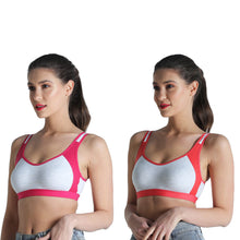Load image into Gallery viewer, Deevaz Combo of 2 Non-Padded Cotton Rich Sports Bra In Fuchsia &amp; Orange Melange Colour Detailing.