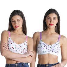 Load image into Gallery viewer, Deevaz Combo of 2 Everyday Non Padded Non-Wired Cotton Rich Bra In Printed Polka Dot Purple-Baby Pink Colour