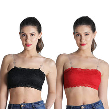 Load image into Gallery viewer, Deevaz Combo Of 2 Padded Tube Bra In Red &amp; Black Poly-Lace Fabric With Removable Transparent Straps.