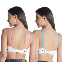 Load image into Gallery viewer, Deevaz Combo of 2 Everyday Non Padded Non-Wired Cotton Rich Bra In Printed Polka Dot Blue-Baby Pink Colour