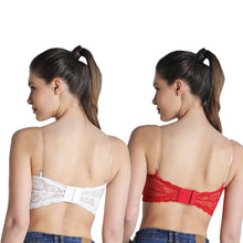 Load image into Gallery viewer, Deevaz Combo of 2 Padded Tube Bra In Red &amp; White Poly-Lace Fabric With Removable Transparent Straps.