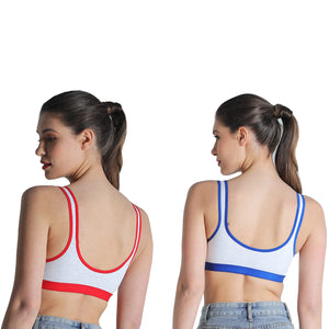 Deevaz Combo of 2 Non-Padded Cotton Rich Sports Bra In Red & Blue Melange Colour Detailing.