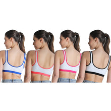 Load image into Gallery viewer, Deevaz Combo of 4 Non-Padded Cotton Rich Sports Bra In Blue, Black, Fuchsia &amp; Orange Melange Colour Detailing.