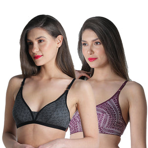 Deevaz Combo of 2 Non-padded, Non-wired bra in Grey and Purple Colour.