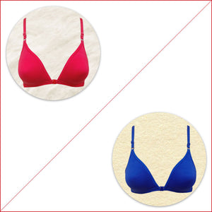 Combo of 2 Cotton front open T-Shirt Bra - Dark Pink & Blue