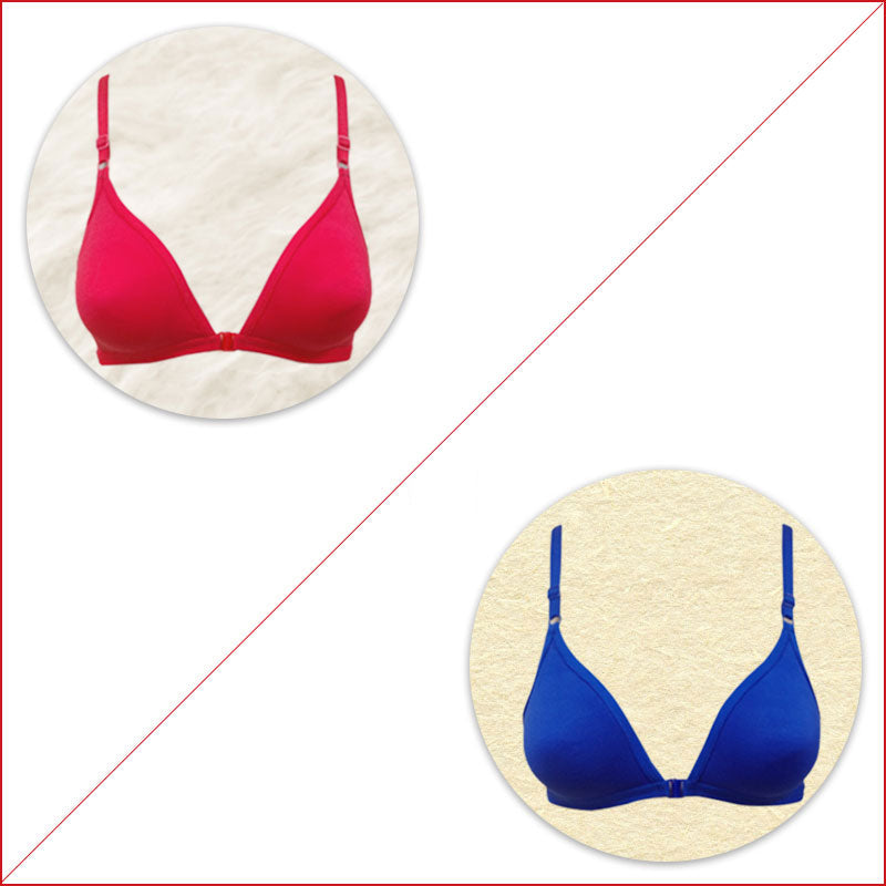 Combo of 2 Cotton front open T-Shirt Bra - Dark Pink & Blue