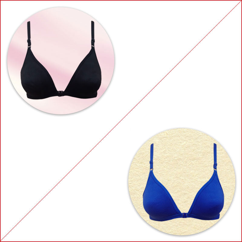 Combo of 2 Cotton front open T-Shirt Bra - Black & Blue